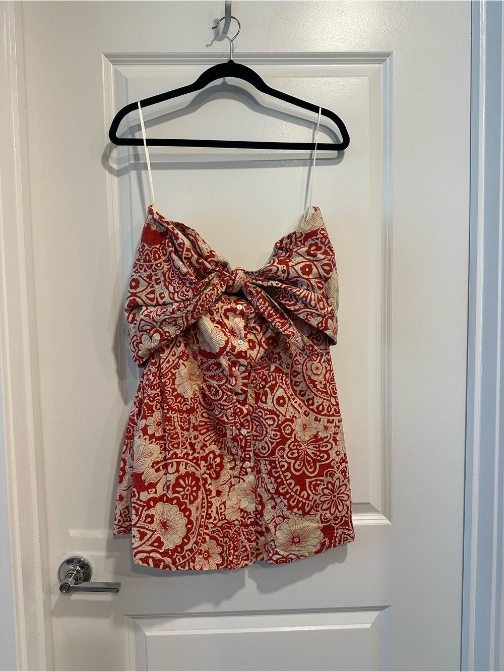 Anthropologie brand (Blue Tassel)Red and Cream Floral Tie-Front Mini Dress